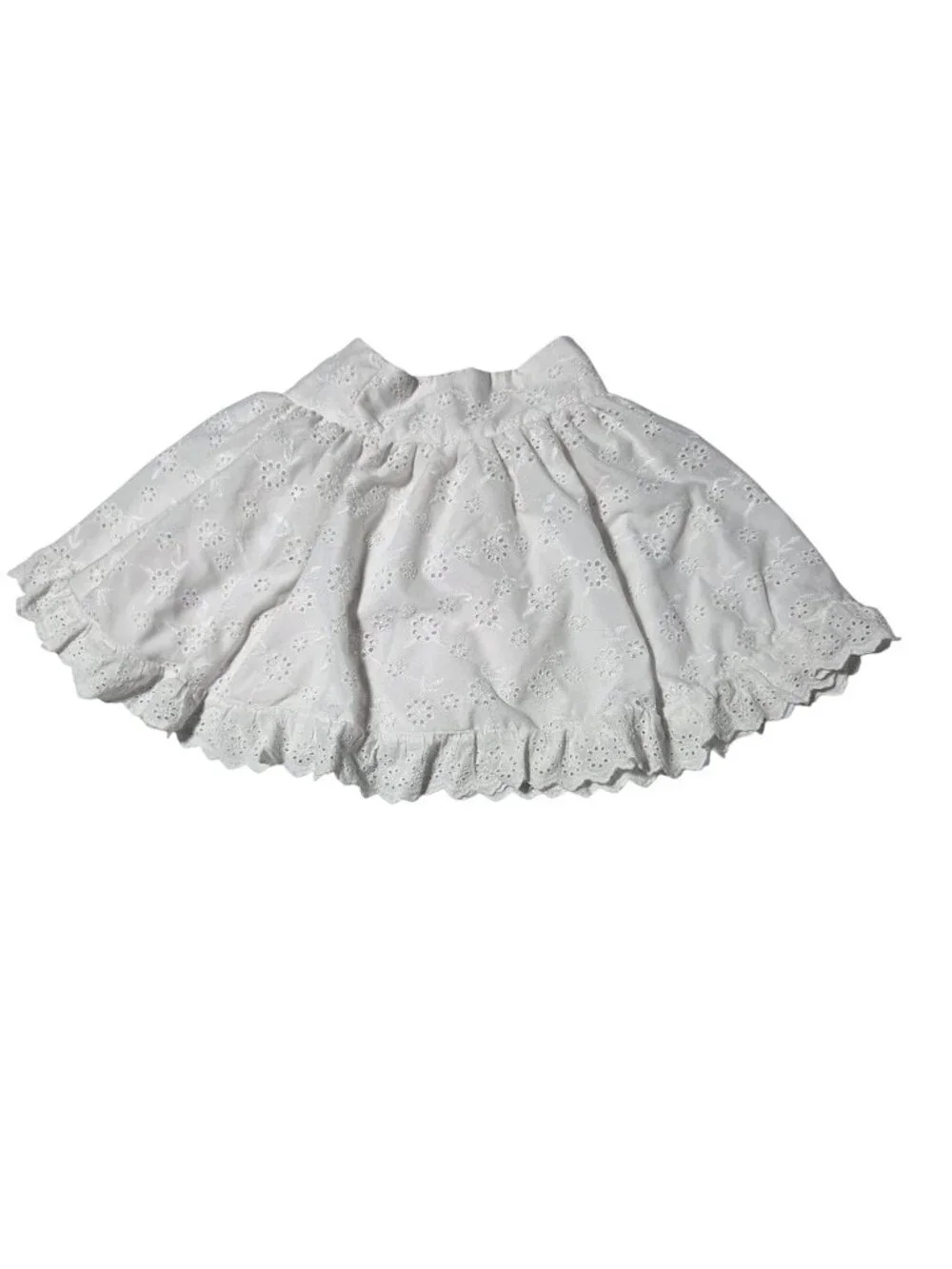 Cottagecore Mini Skirt Size XS White Eyelet Ruffles Laceup Side Festival Prairie